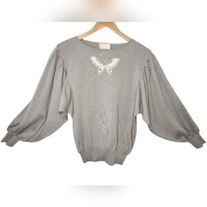 Vintage Butterfly Sleeve Embroidered Sweater 38 Medium